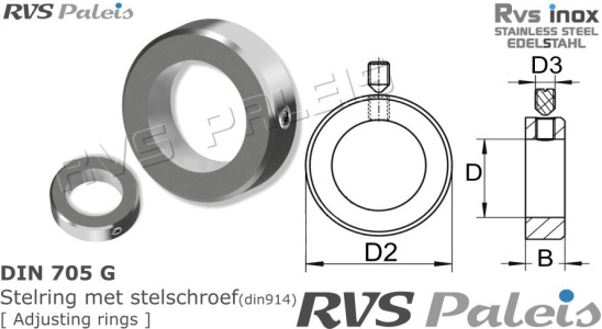 22mm / per stuk - Rvs-inox stelring met stelschroef - DIN 705