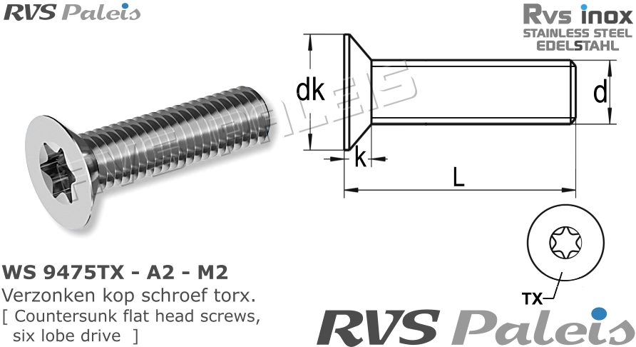 RVS Schroef Ws 9475 - A2 - M2
