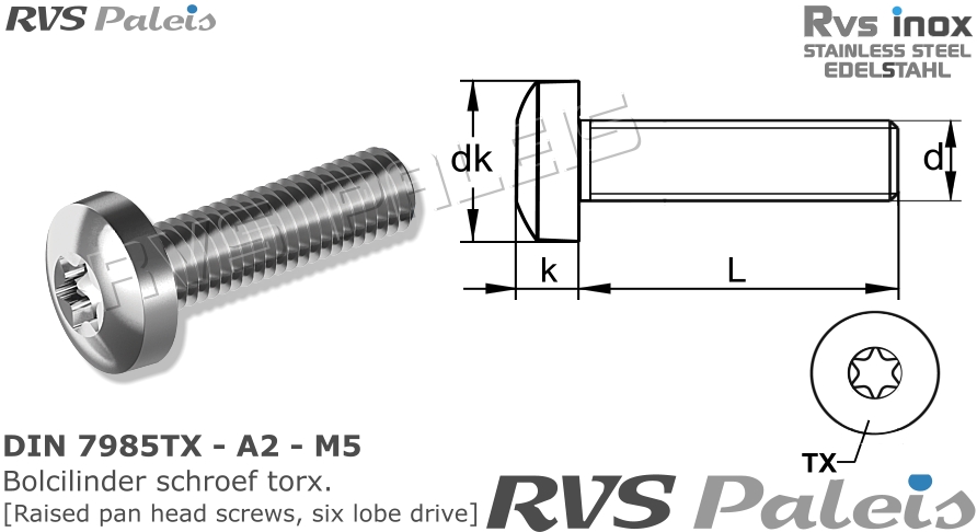 RVS Schroef Din 7985tx - A2 - M5