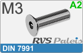 RVS Schroef Binnenzeskant Din 7991 M3