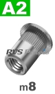 m8x16mm / per stuk - blindklinkmoer, cilinderkop A2