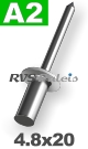 4,8x20mm / per stuk - Blindklinknagel dicht  A2