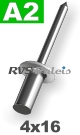 4x16mm / per stuk - Blindklinknagel dicht  A2