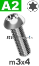 m3x4mm / per stuk - laagbolkopschroef TX A2