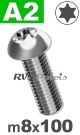 m8x100mm / per stuk - laagbolkopschroef TX A2