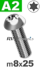 m8x25mm / per stuk - laagbolkopschroef TX A2