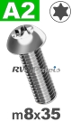 m8x35mm / per stuk - laagbolkopschroef TX A2