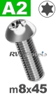 m8x45mm / per stuk - laagbolkopschroef TX A2