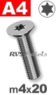 m4x20mm / per stuk - verzonken schroef TX A4