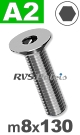 m8x130mm / per stuk - verzonken schroef A2