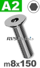 m8x150mm / per stuk - verzonken schroef A2