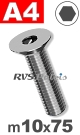 m10x75mm / per stuk - verzonken schroef A4