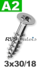 3x30mm / per stuk - spaanplaatschroef TX   A2