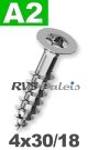 4x30mm / per stuk - spaanplaatschroef TX   A2