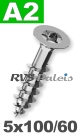 5x100mm / per stuk - spaanplaatschroef TX   A2