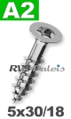 5x30mm / per stuk - spaanplaatschroef TX   A2