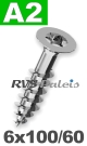 6x100mm / per stuk - spaanplaatschroef TX   A2