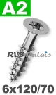 6x120mm / per stuk - spaanplaatschroef TX   A2