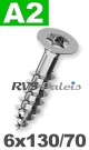 6x130mm / per stuk - spaanplaatschroef TX   A2