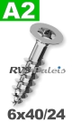 6x40mm / per stuk - spaanplaatschroef TX   A2