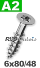 6x80mm / per stuk - spaanplaatschroef TX   A2