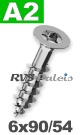6x90mm / per stuk - spaanplaatschroef TX   A2