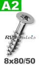 8x80mm / per stuk - spaanplaatschroef TX   A2