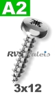 3x12mm / per stuk - spaanplaatschroef PZ   A2