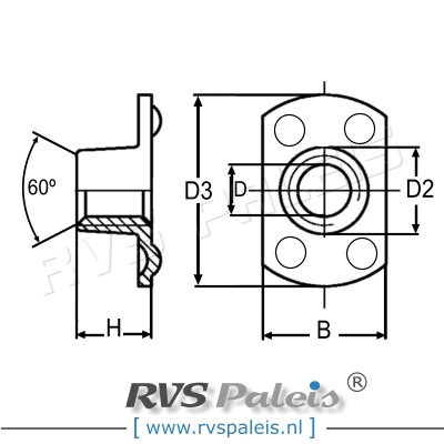 m10 / per stuk - aanlasmoer met 4 laspunten onder A2