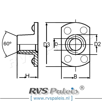 m10 / per stuk - aanlasmoer met 4 laspunten boven A2
