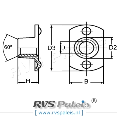 m5 / per stuk - aanlasmoer met 2 laspunten onder A2