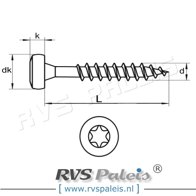 6x120/70mm / per stuk - spaanplaatschroef TX   A2