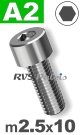 m2,5x10mm / per stuk - cilinderkopschroef A2