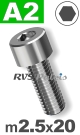 m2,5x20mm / per stuk - cilinderkopschroef A2