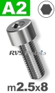 m2,5x8mm / per stuk - cilinderkopschroef A2
