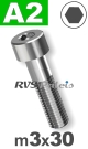 m3x30mm / per stuk - cilinderkopschroef A2