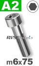 m6x75mm / per stuk - cilinderkopschroef A2