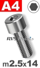 m2,5x14mm / per stuk - cilinderkopschroef A4