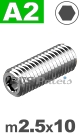 m2,5x10mm / per stuk - stelschroef (platte punt) A2