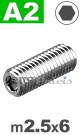 m2,5x6mm / per stuk - stelschroef (platte punt) A2