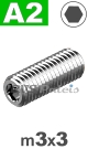 m3x3mm / per stuk - stelschroef (platte punt) A2