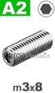 m3x8mm / per stuk - stelschroef (platte punt) A2