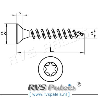 4,5x20mm / per stuk - spaanplaatschroef TX   A2