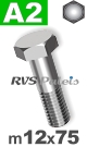 m12x75mm / per stuk - zeskantbout A2