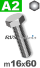 m16x60mm / per stuk - zeskanttapbout A2