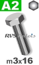 m3x16mm / per stuk - zeskanttapbout A2