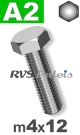 m4x12mm / per stuk - zeskanttapbout A2