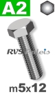 m5x12mm / per stuk - zeskanttapbout A2