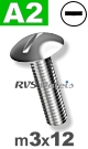 m3x12mm / per stuk - bolkopschroef A2
