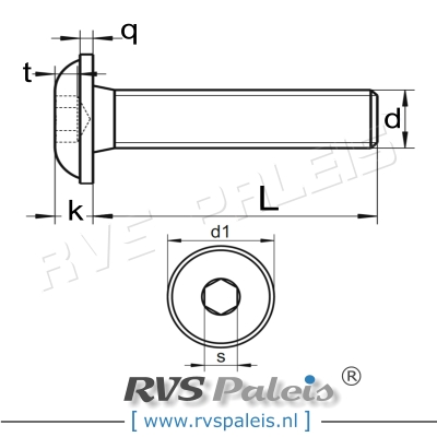 m6x16mm / verp. 200 st. - laagbolkopflensschroef A2